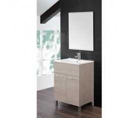 Mobile bagno - 60 cm - lavabo ceramica - specchio - rovere chiaro - Feridras