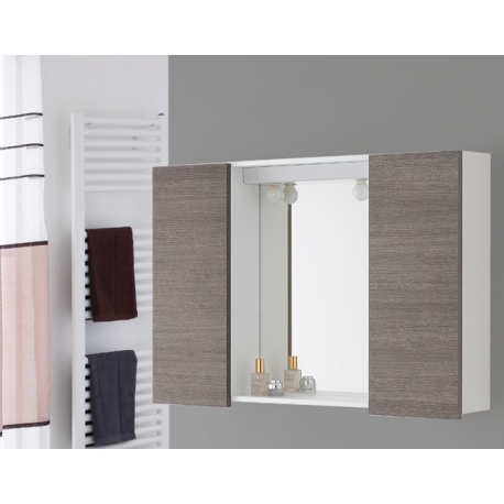 Mobile specchio bagno 90 cm moderno legno rovere bianco - Feridras