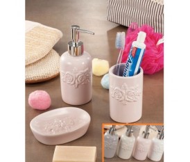 SET DA BAGNO 3 PEZZI IN CERAMICA PORTASPAZZOLINO DISPENSER E PORTASAPONE