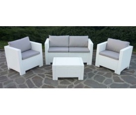 Capri - Salotto in rattan bianco - con cuscini a schienale