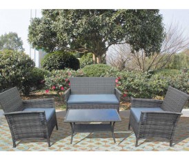 Alicante - Salotto in rattan da esterno con divano e poltrone grigio e celeste