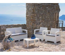Capri - Salotto da giardino rattan bianco grigio